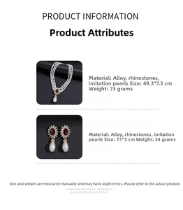 Dimensions détaillées du collier de perles et des boucles d'oreilles sertis