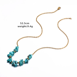 52.5cm colorful turquoise stone pendant necklace with gold beads and stainless steel chain