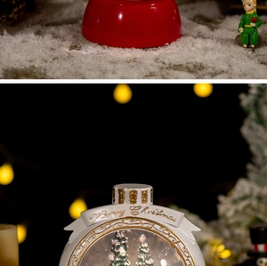 Detail of Santa snow globe base and 3D relief craft with Merry Christmas ribbon
