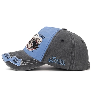 Casquette de baseball délavée vintage avec broderie requin et visière patchwork pour unisexe