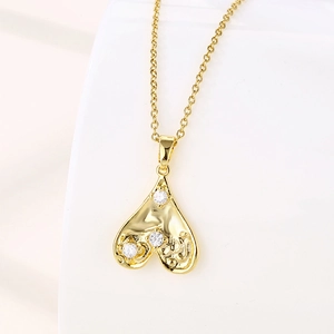 Heart Pendant Necklace Stainless Steel Chain With Zircon Inlay Gold Plated Sweet Cool Style Jewelry For Women