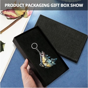Acrylic bass fish keychain ornament with a premium black gift box packaging set