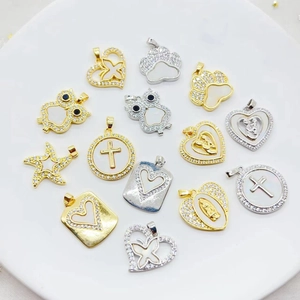 Brass DIY Charms Pendants Micro Pave Cubic Zirconia Mother Of Artificial Pearl Shell Heart Cross Butterfly Owl Jewelry Making Accessory