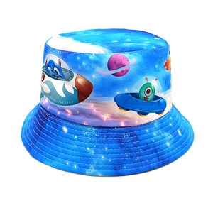 Detailed view of kids cartoon star space pattern with monster spaceship printing