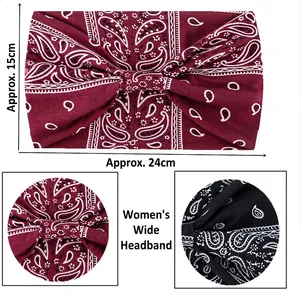 Bohemian paisley printed wide headband for women yoga and sports with twist knot design