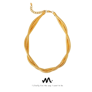Luxury Stainless Steel Three Layer Twisted Snake Chain Choker Necklace Punk Heavy Industrial Style Women Fashion Jewelry