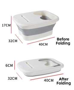 Foldable foot bath basin dimensions showing 17cm expanded and 6cm collapsed heights
