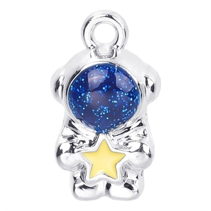 Detailed silver astronaut pendant with blue faceplate and yellow star on white background