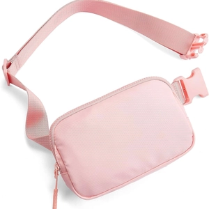 Pink waterproof polyester belt bag with adjustable strap and buckle for outdoor sports