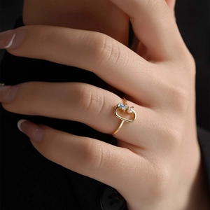 S925 silver minimalist gold ring with blue marquise gemstone and white pearl detail