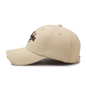 Retro beige cotton baseball cap with Liya 1991 embroidery and distressed brim details