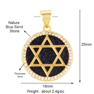 Gold Star of David pendant with Blue Sandstone inlay and dimensions 25x18mm