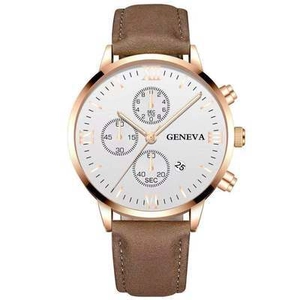 Men Quartz Watch Alloy Case Leather Strap Roman Numerals Date Display Business Casual Wristwatch Analog Sport