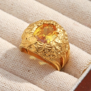 18K gold plated flower and butterfly ring with large yellow zircon gemstone