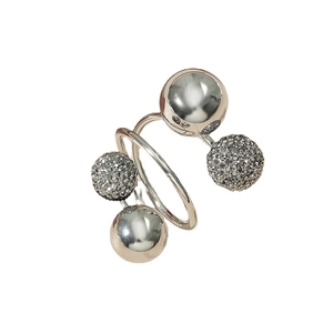Modern spiral ring in silver finish with polished beads and sparkling crystal pavé accents