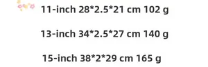 Size guide for floral laptop sleeve in 11, 13, and 15 inch with dimensions and weights