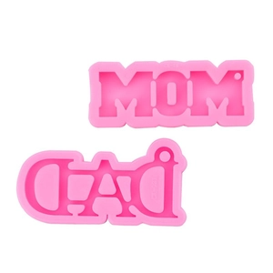 Pink silicone MOM and DAD letter molds for DIY crystal resin keychains and pendants