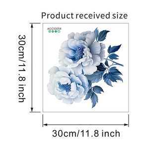 Tabella taglie per adesivo floreale blu che mostra 30x30 cm o 11,8 pollici di misura