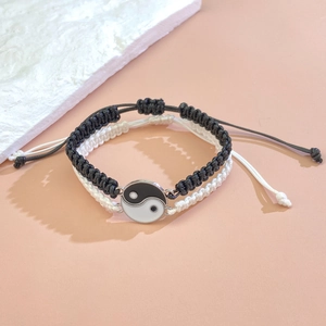 Pulseras ajustables de pareja Tai Chi Yin Yang en cordón trenzado blanco y negro