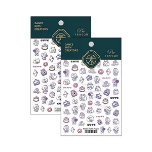 3D relief nail art stickers featuring cute cartoon puppy and dessert motifs on white background