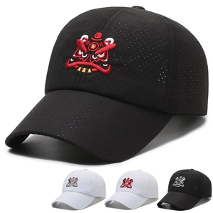 Baseball Cap Breathable Polyester Quick Dry Chinese Lion Dance Embroidery Outdoor Sports Sunshade Hat For Men Women