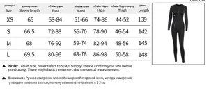 Detailed size chart in cm for the women's long sleeve sporty compression jumpsuit