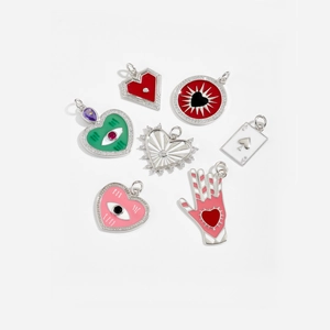 Detailed close-up of S925 sterling silver colorful enamel charms in various shapes