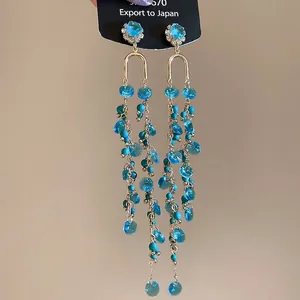 Long Tassel Dangle Earrings With 925 Sterling Silver Earring Post Alloy Crystal Glass Beads Bohemia Style For Women