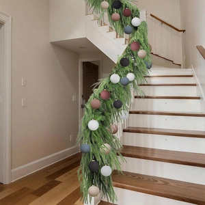 8cm textured cement Christmas ball garland with festive ornaments for stair decoration