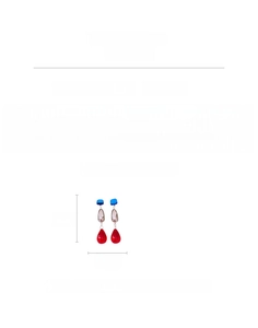 Detailed view of tricolor acrylic tassel earrings featuring blue, silver, and red elements