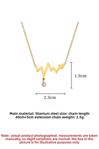 Detailed size view of gold heartbeat titanium steel necklace with crystal heart pendant