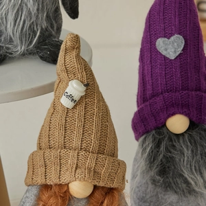 Knitted coffee gnome dolls with wooden nose and fur beard for home and cafe decoration