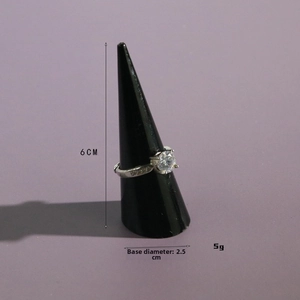 Black conical ring display stand with dimensions 6cm height and 2.5cm base diameter