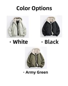 Detailweergave van parka's met capuchon en bontvoering in wit, zwart en legergroen
