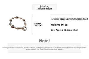 Dettagli del bracciale di lusso francese con perle sintetiche, zirconi e base in rame