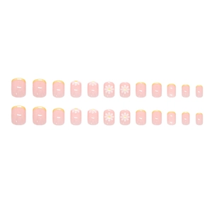 Unghie finte French gialle con decorazioni a margherita bianca e forma quadrata corta