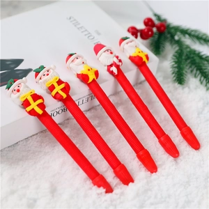 5-pack Christmas Santa Claus rollerball pens with red barrels and festive topper decor