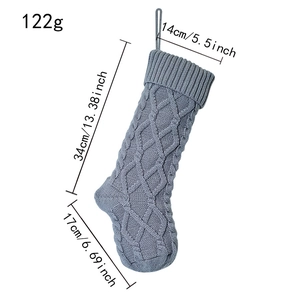 Detailed dimensions of the grey cable knit Christmas stocking with weight and size metrics