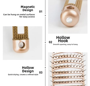 Curved vent brush details featuring magnetic base, hanging hole, and hollow airflow design