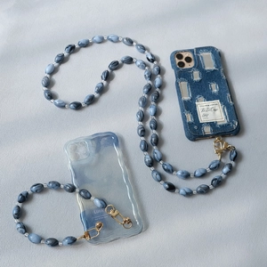 Blue marble acrylic bead chain with gold metal clasps for crossbody bag or phone