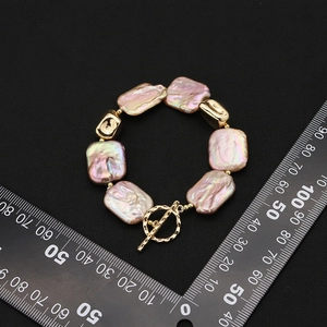 Baroque natural pearl bracelet with 18k gold plating and stylish OT toggle clasp closure