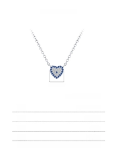 Detailed specs of S925 sterling silver heart necklace with blue and white zircon