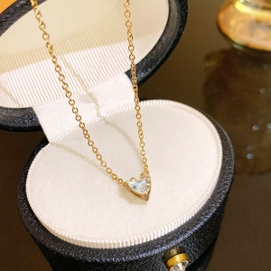 Heart Pendant Necklace For Women Titanium Steel Heart Cut Zirconia Dainty Clavicle Chain Minimalist Jewelry Gift