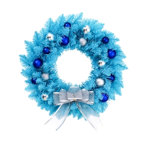 Modern blue Christmas wreath with silver baubles and glitter bow for door decoration