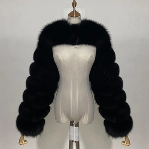 Elegant black faux fox fur bolero shawl with luxury tiered lantern sleeves for autumn winter