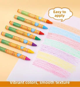 Close-up of vibrant cartoon crayons showing smooth color strokes on white paper