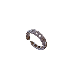 Sparkling silver chain ring with micro-paved zircons and minimalist open band design
