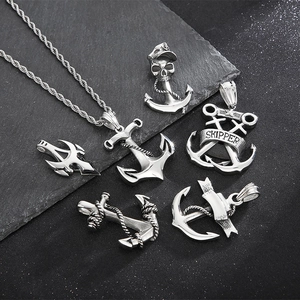 Vintage stainless steel skull and anchor pendants for men with punk rock style necklaces