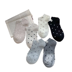 Six pairs of breathable cotton ankle socks with polka dots and 'Nice' fabric label