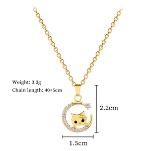 Detailed size specifications for the titanium steel moon and cat necklace with cubic zirconia